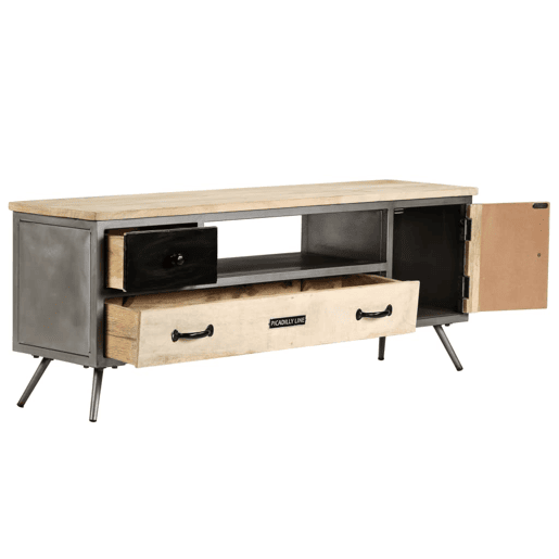 Móvel de TV - Modulo de TV - Armário de TV madeira de mangueira maciça e aço 120x30x45 cm