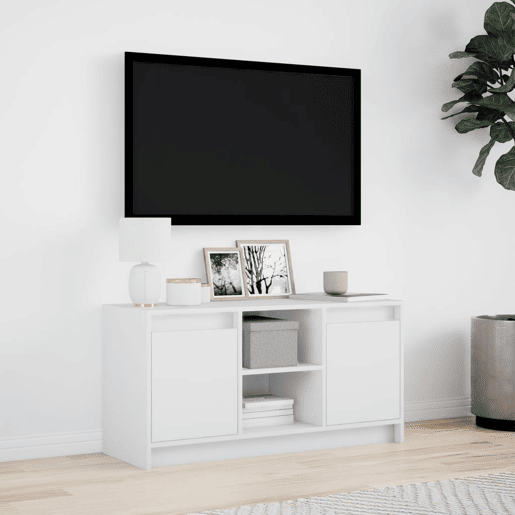 Móvel de TV - Modulo de TV - Armário de TV com luzes LED derivados de madeira branco
