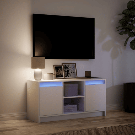 Móvel de TV - Modulo de TV - Armário de TV com luzes LED derivados de madeira branco