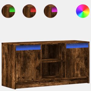 Móvel de TV - Modulo de TV - Armário de TV com luzes LED derivados de madeira carvalho fumado