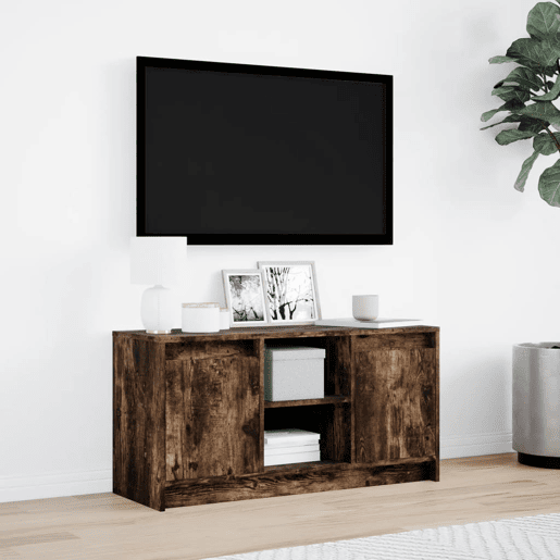 Móvel de TV - Modulo de TV - Armário de TV com luzes LED derivados de madeira carvalho fumado