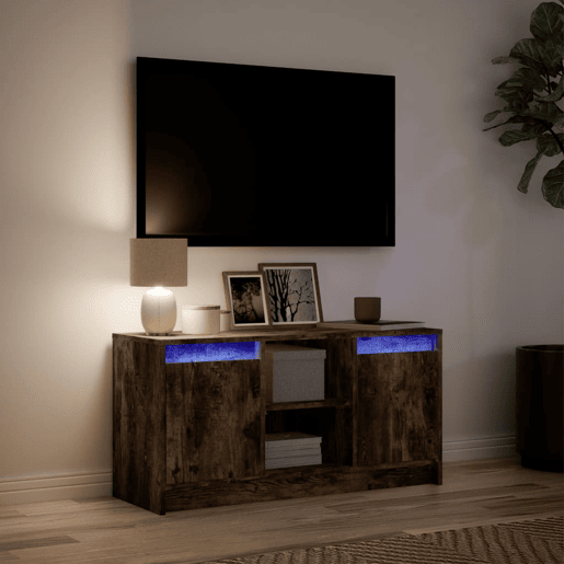 Móvel de TV - Modulo de TV - Armário de TV com luzes LED derivados de madeira carvalho fumado