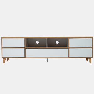 Armário TV 175cm - 5 portas + 2 compartimentos - estilo contemporâneo - Natural e Branco