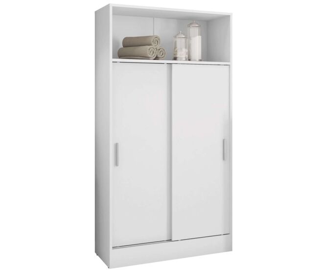 Armario auxiliar para baño multiusos con 2 puertas correderas en melamina color blanco 81x157 cm