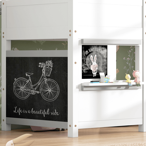 Cama alta 90x200cm - com 2 painéis de graffiti - Branco