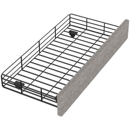 Cama estofada em tecido de linho com 2 gavetas - 90x200 cm - cabeceira decorada com rebites - Cinzento
