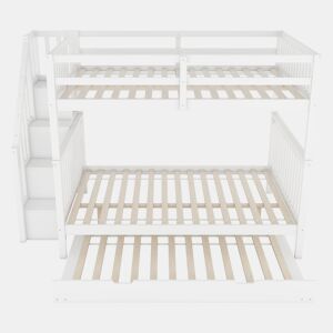 Beliche 140x200cm em madeira de pinho - com 2 gavetas e cama com gavetão - Branco