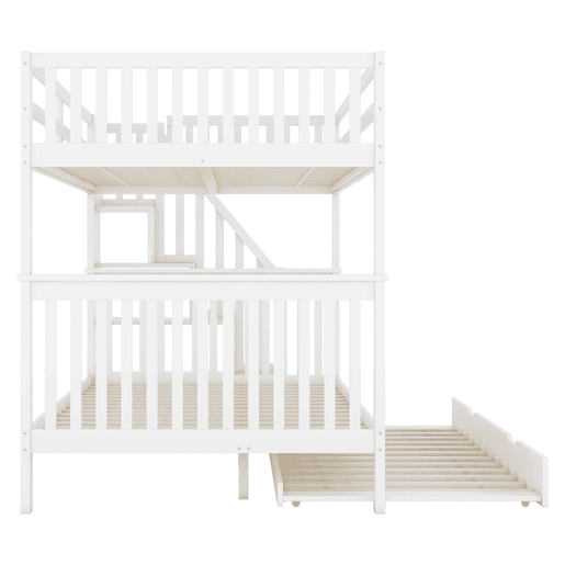 Beliche 140x200cm em madeira de pinho - com 2 gavetas e cama com gavetão - Branco