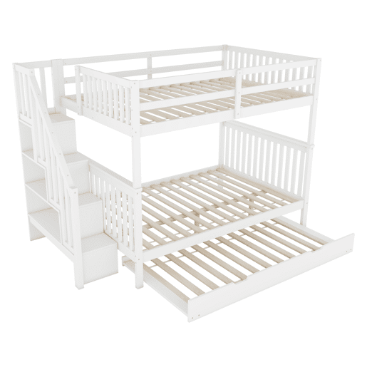 Beliche 140x200cm em madeira de pinho - com 2 gavetas e cama com gavetão - Branco