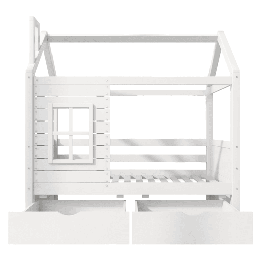Beliche 80x160 cm com 2 gavetas - forma de casa - madeira maciça - Branco