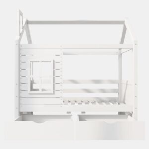 Beliche 80x160 cm com 2 gavetas - forma de casa - madeira maciça - Branco