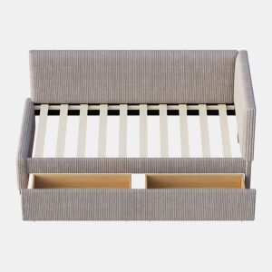 Sofá-cama estofado 90x200cm em veludo - 2 gavetas - com estrado de molas - Cinzento