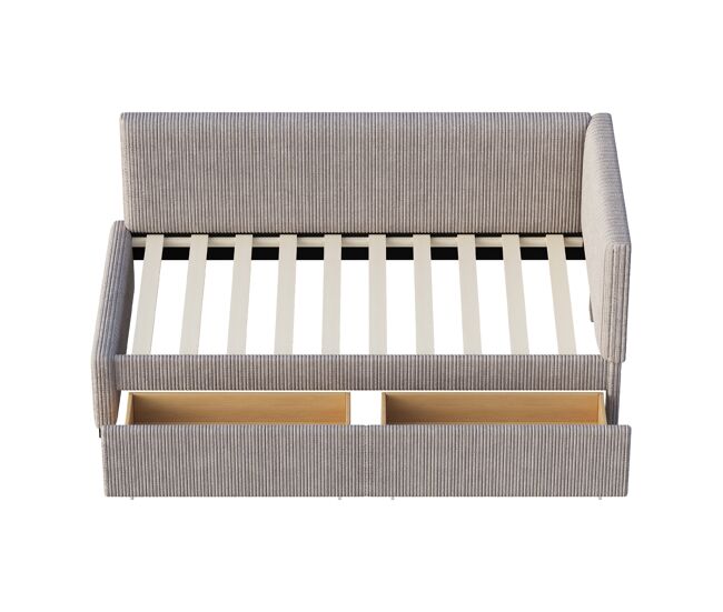 Sofá cama tapizado 90x200cm en terciopelo - 2 cajones - con somier - gris