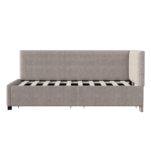 Sofá-cama estofado 90x200cm em veludo - 2 gavetas - com estrado de molas - Cinzento
