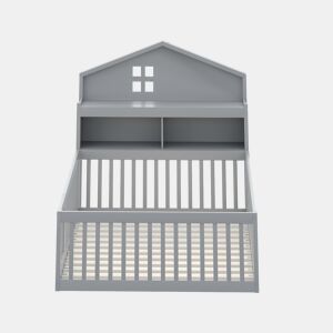 Cama de madeira para crianças 140x200 cm - com prateleiras e grelha de proteção - com estrado - Cinzento