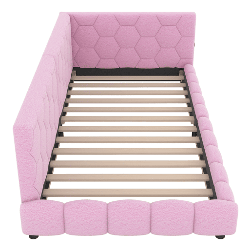 Sofá-cama de veludo 90x200 cm - com LED e porta USB - Rosa