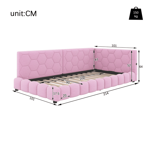 Sofá-cama de veludo 90x200 cm - com LED e porta USB - Rosa
