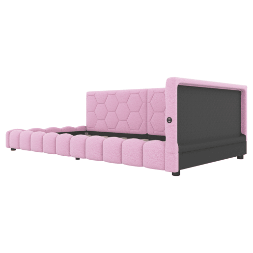 Sofá-cama de veludo 90x200 cm - com LED e porta USB - Rosa