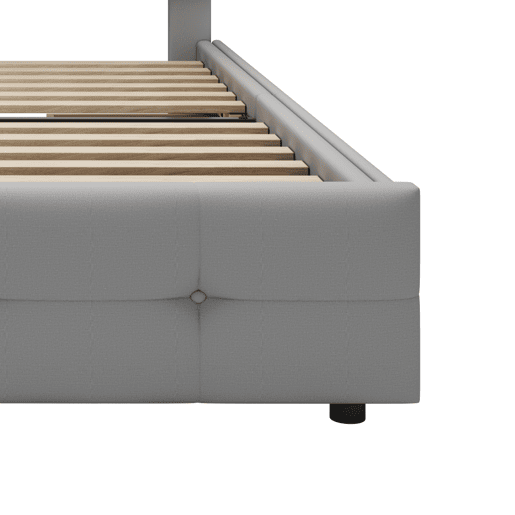 Cama individual 90x200 cm em tecido de linho com LED e 2 gavetas - Cinzento