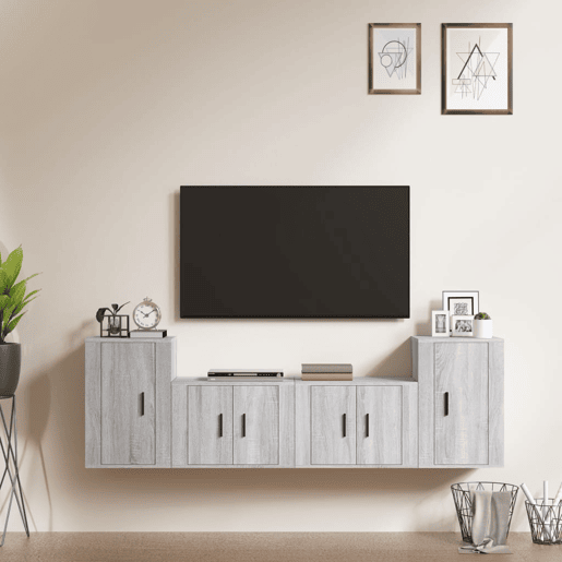 Conjunto móveis de TV - Armários TV 4 pcs madeira processada sonoma cinza