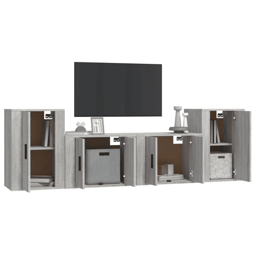 Conjunto móveis de TV - Armários TV 4 pcs madeira processada sonoma cinza