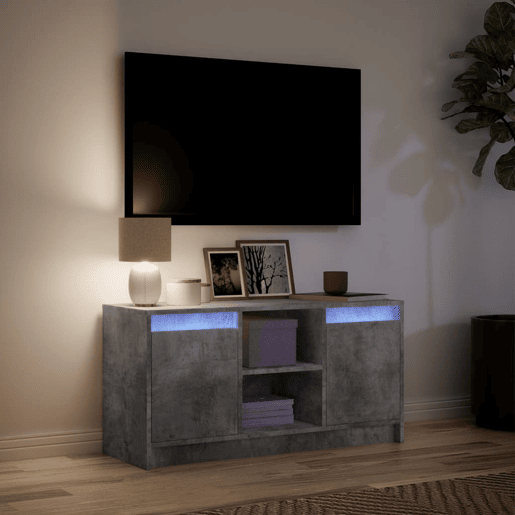 Móvel de TV - Modulo de TV - Armário de TV com luzes LED derivados de madeira cinzento cimento