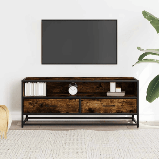 Móvel p TV, Armário de TV 100x34,5x40 cm deriv. madeirametal carvalho fumado