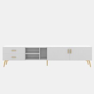 Móvel TV escandinavo contemporâneo de 180 cm para TV de 75u201D - 2 gavetas e 3 compartimentos - branco