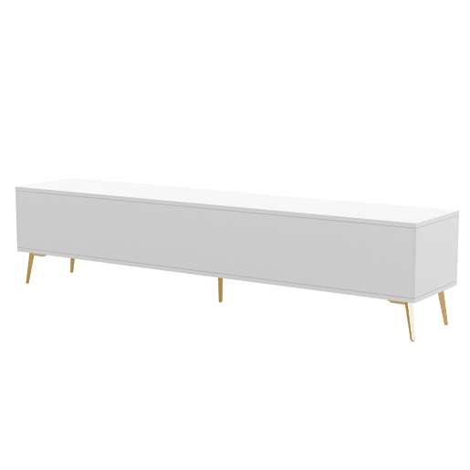 Móvel TV escandinavo contemporâneo de 180 cm para TV de 75u201D - 2 gavetas e 3 compartimentos - branco