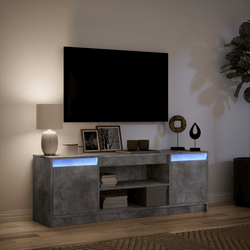 Móvel de TV - Modulo de TV - Armário de TV com luzes LED derivados de madeira cinzento cimento