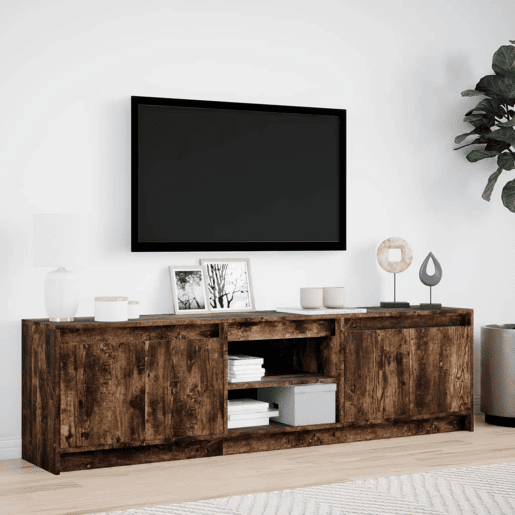 Móvel de TV - Modulo de TV - Armário de TV com luzes LED derivados de madeira carvalho fumado