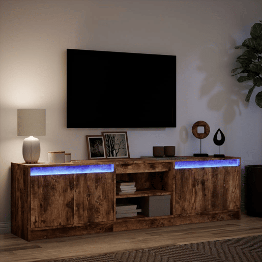 Móvel de TV - Modulo de TV - Armário de TV com luzes LED derivados de madeira carvalho fumado