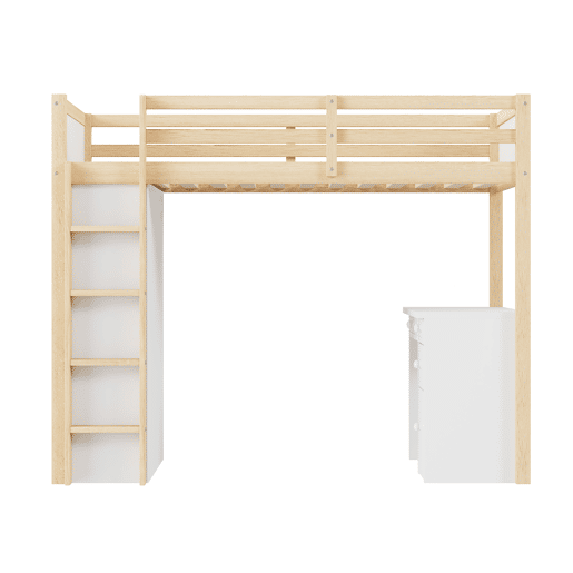 Cama mezzanine 90x200 cm - com móvel de arrumação e secretária - madeira maciça - Natural