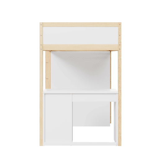 Cama mezzanine 90x200 cm - com móvel de arrumação e secretária - madeira maciça - Natural