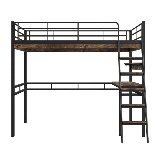 Cama mezzanine 90x200cm - com secretária + prateleiras + barreiras - Preto