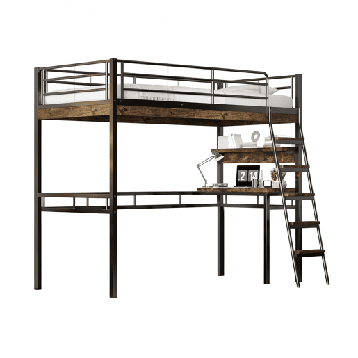 Cama mezzanine 90x200cm - com secretária + prateleiras + barreiras - Preto