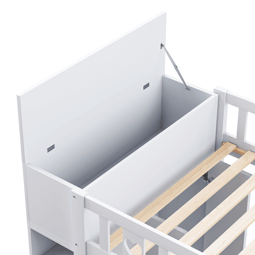 Cama alta de madeira 90 x 200 cm com vários espaços de arrumação e escada de arrumação - branco