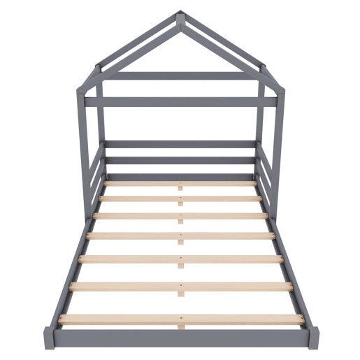 Cama-cama de madeira maciça 140x200cm - com estrado de ripas - Cinzento (colchão não incluído)