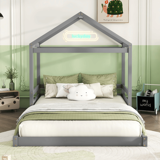 Cama-cama de madeira maciça 140x200cm - com estrado de ripas - Cinzento (colchão não incluído)