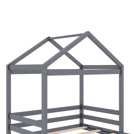 Cama-cama de madeira maciça 140x200cm - com estrado de ripas - Cinzento (colchão não incluído)