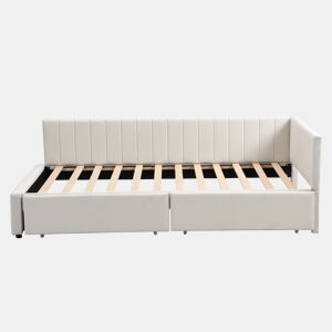 Sofá-cama estofado em veludo 90x200 cm - com 2 gavetas grandes e estrado de ripas - Branco