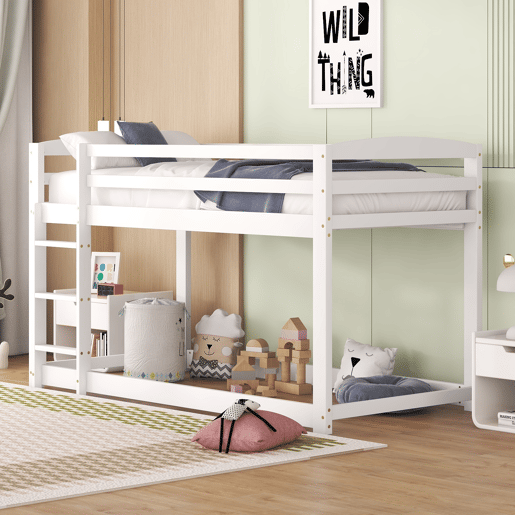Beliche em pinho com barreiras anti-queda + escada - 90x200cm - Branco