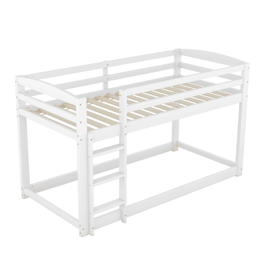 Beliche em pinho com barreiras anti-queda + escada - 90x200cm - Branco