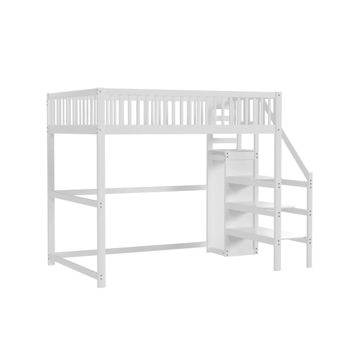 Cama mezzanine em madeira 140x200cm - com roupeiro - Branco