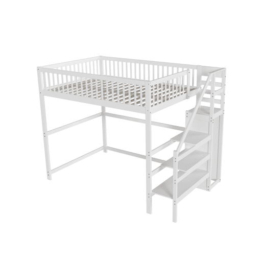 Cama mezzanine em madeira 140x200cm - com roupeiro - Branco