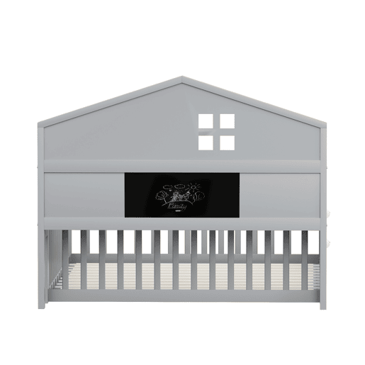 Cama de madeira para crianças 140x200 cm - com prateleiras e grelha de proteção - com estrado - Cinzento