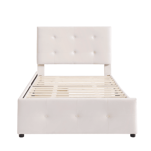Cama estofada em veludo 90x200cm - cama individual com 2 gavetas e estrado de molas - Bege