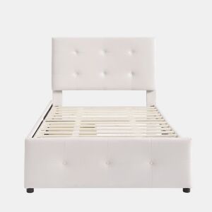Cama estofada em veludo 90x200cm - cama individual com 2 gavetas e estrado de molas - Bege