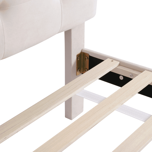 Cama estofada em veludo 90x200cm - cama individual com 2 gavetas e estrado de molas - Bege