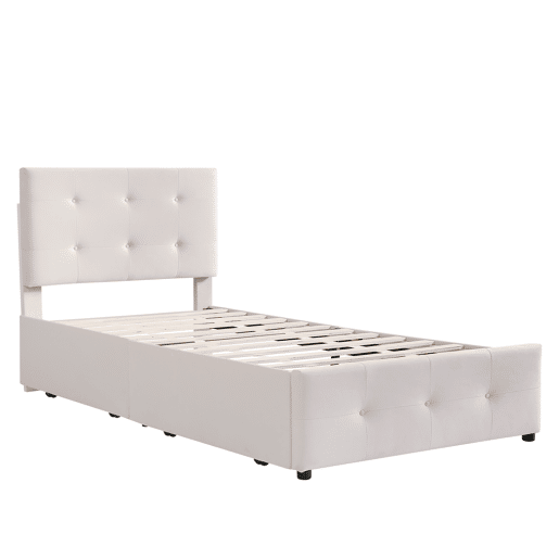 Cama estofada em veludo 90x200cm - cama individual com 2 gavetas e estrado de molas - Bege